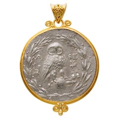 Ancient Greek Owl Athena Coin 22K Gold Pendant