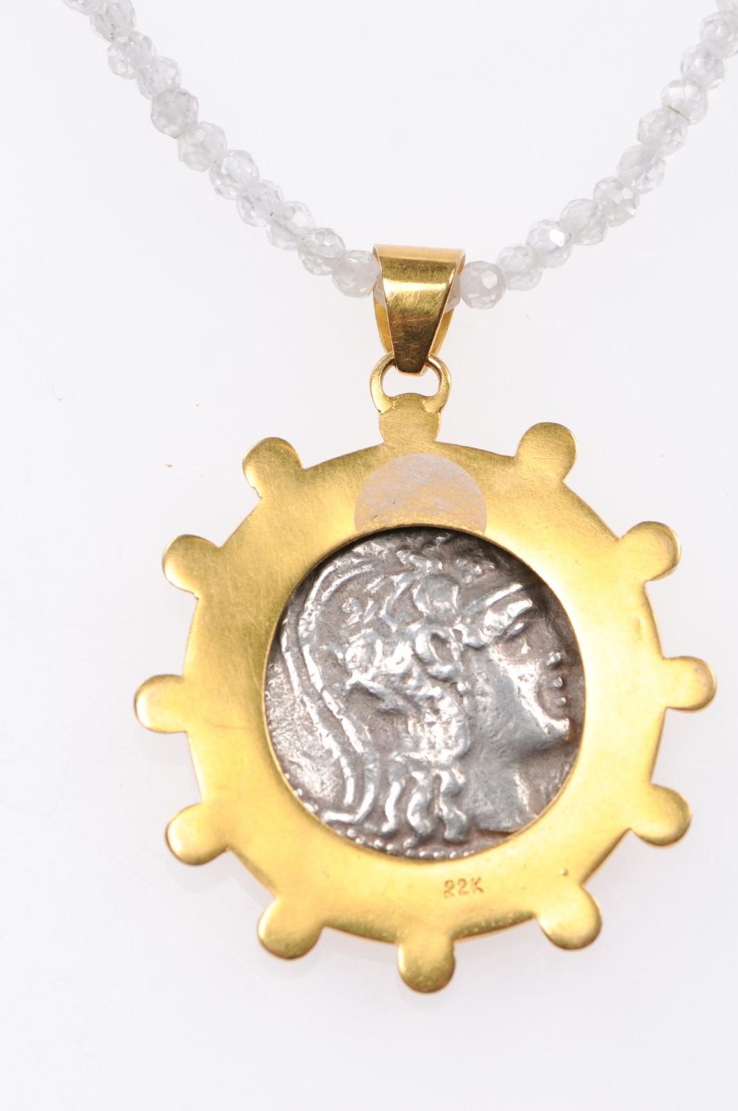 Antiker griechischer Eule- und Athena- Münz-Anhänger (pendant nur) im Angebot 5