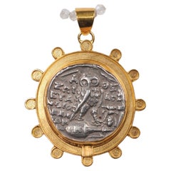 Vintage Ancient Greek Owl & Athena Coin Pendant (pendant only)