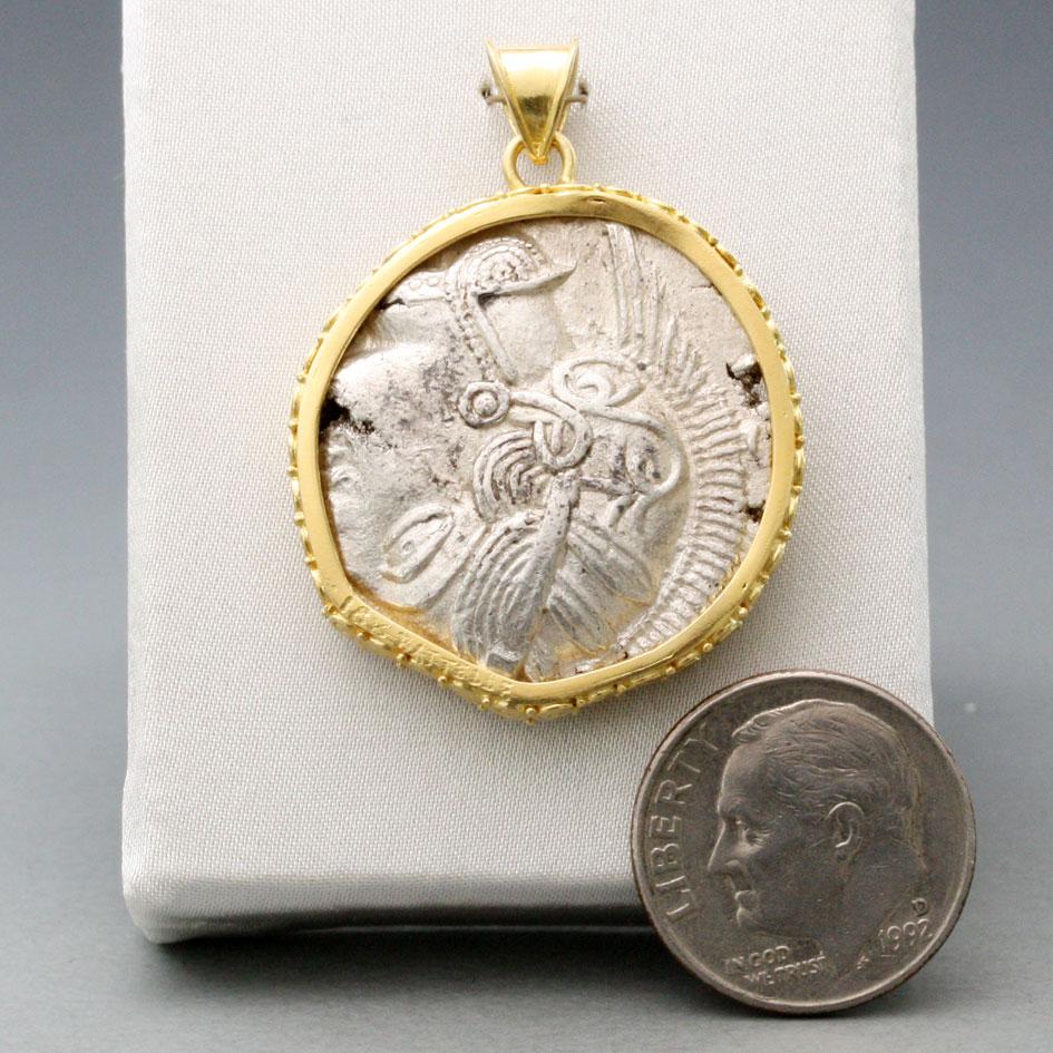 Ancient Greek Owl Coin Diamond 18K Gold Pendant 3