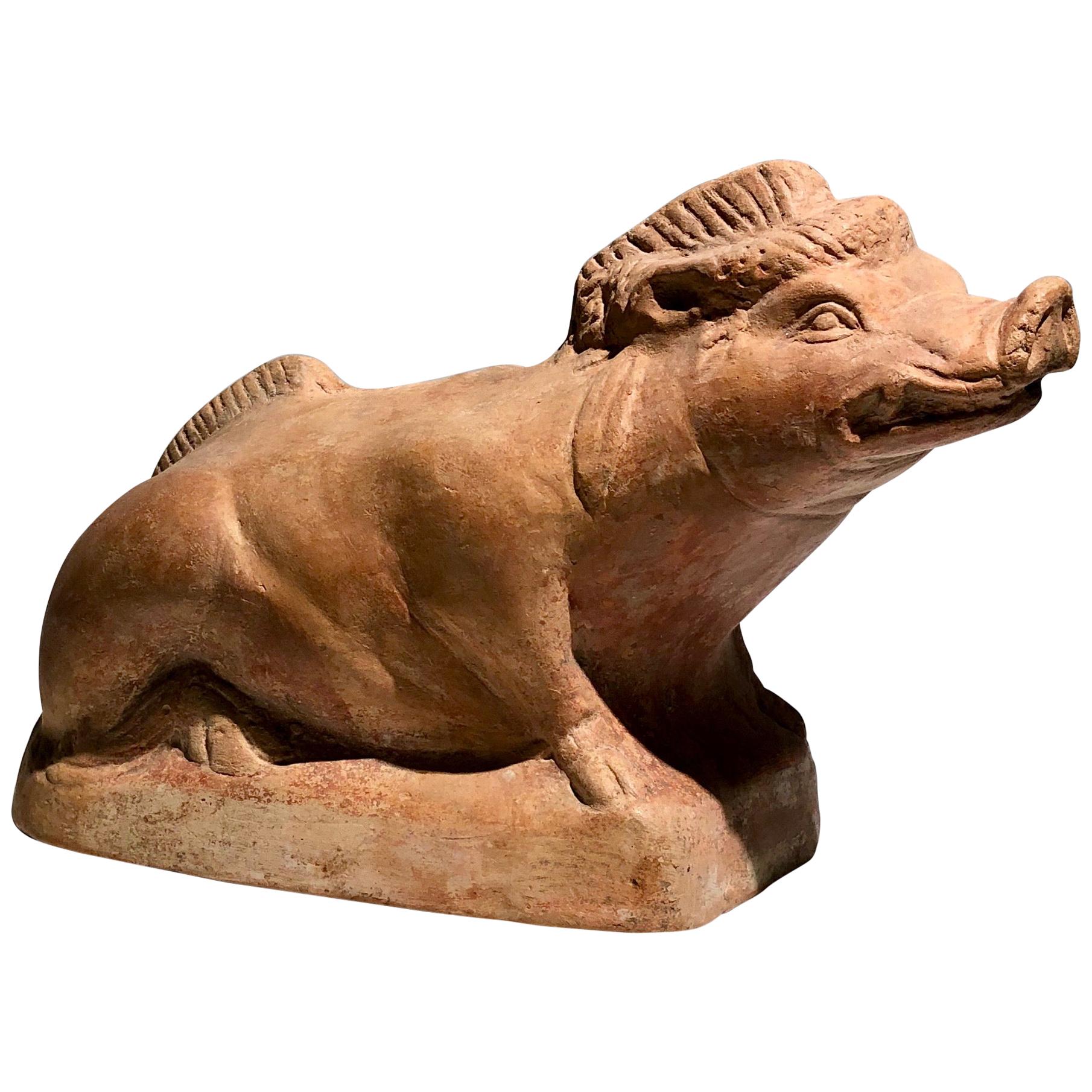 Ancient Greek Pottery Vase in Form of a Wild Boar For Sale