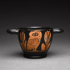 Ancient Greek Red-Figured Owl Skyphos