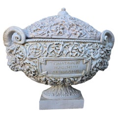 Ancient Greek Revival Glazed Earthenware Urn with Ram Head Handles, Italy, 1950s