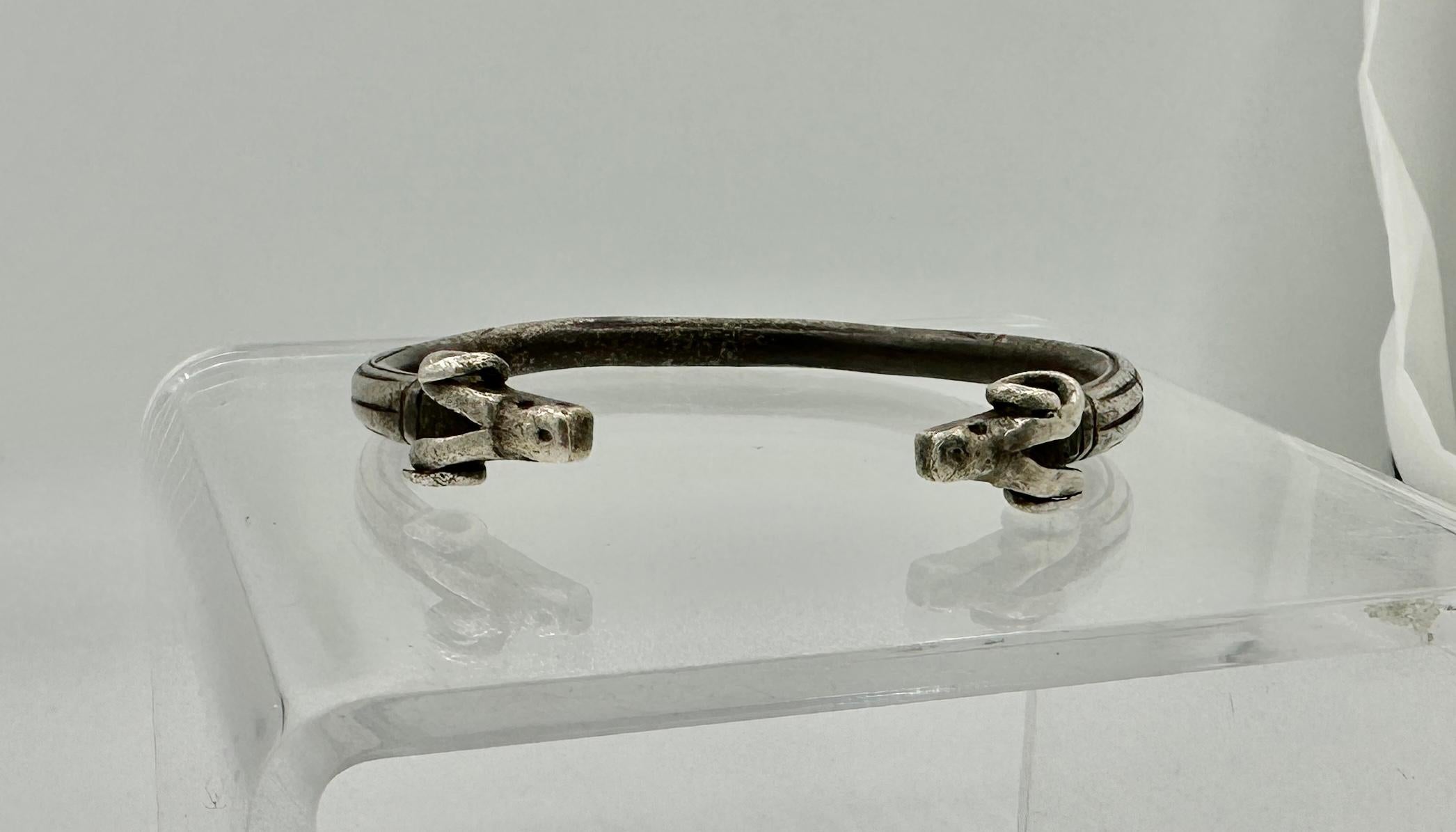Women's or Men's Ancient Greek Silver Bracelet with Rams Heads 4th century BC Museum Quality For Sale