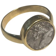 Antique Ancient Greek Silver Coin Gold Ring Depicting Lion, Time of Alexander the Great