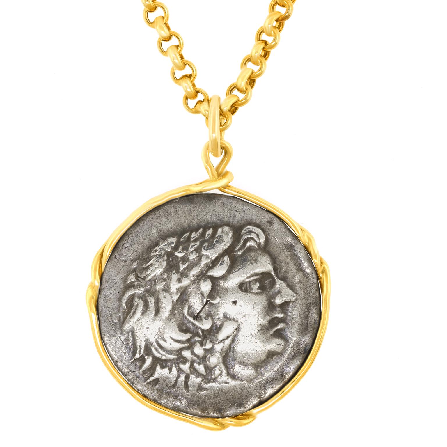 Ancient Greek Silver Coin Pendant In Excellent Condition For Sale In Litchfield, CT