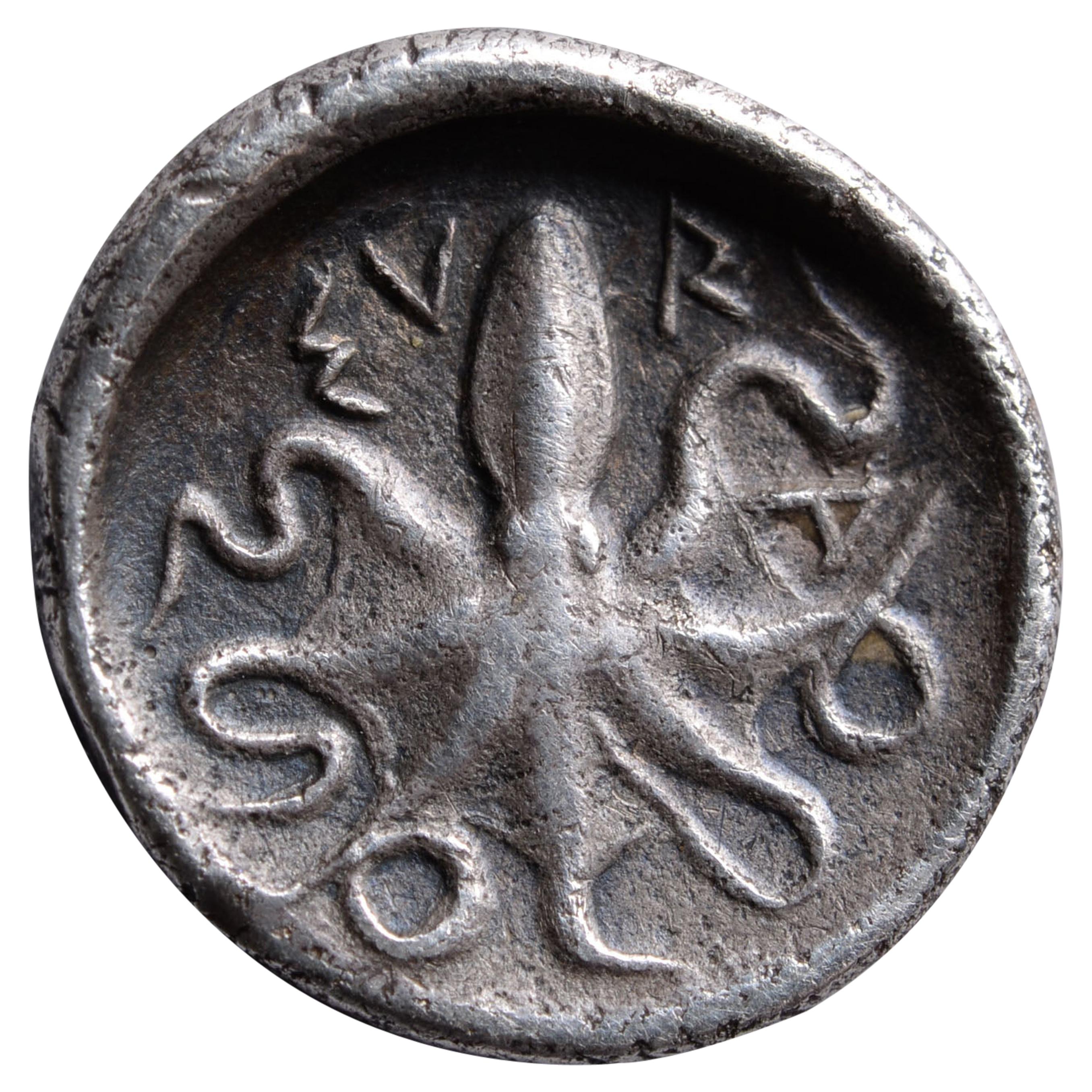 Ancient Greek Silver Octopus Coin from Syracuse, 460 BC