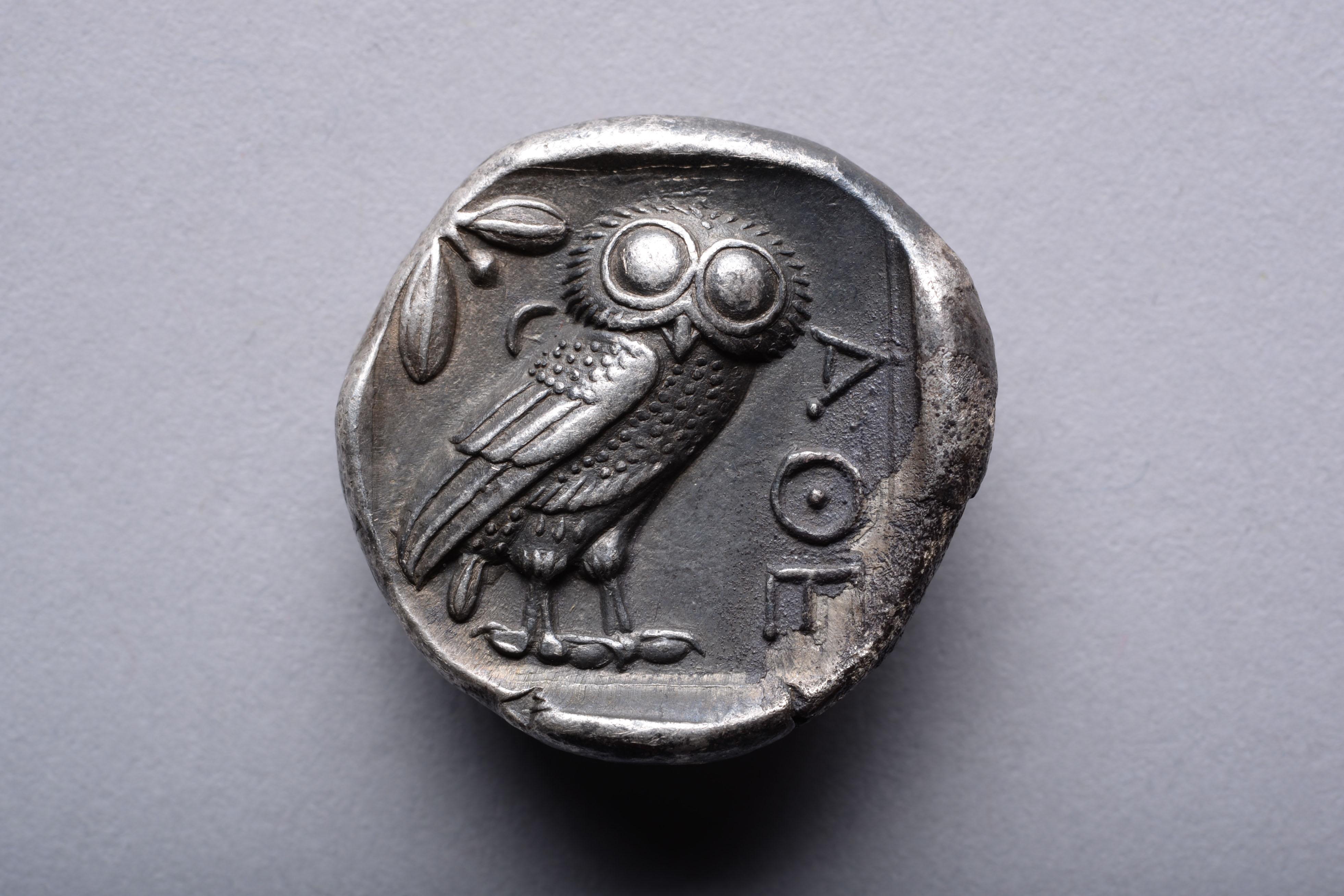 Classical Greek Ancient Greek Silver Owl Tetradrachm Coin from Athens, 454 BC