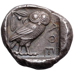 Ancient Greek Silver Owl Tetradrachm Coin from Athens, 454 BC