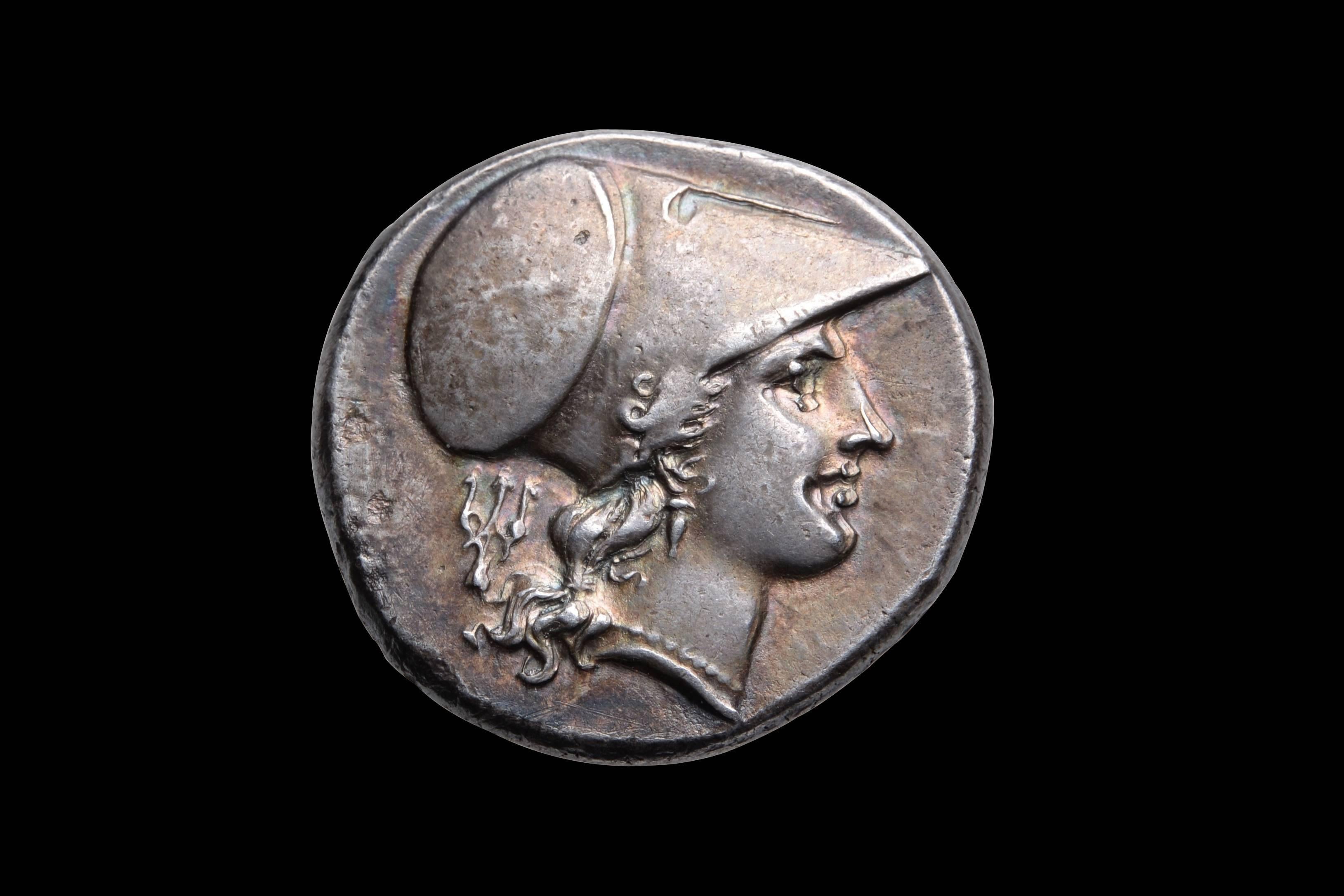 One of the most beautiful depictions of Pegasus we have ever seen on an ancient coin.

An ancient Greek silver stater, minted by the great city of Syracuse under tyrant Agathokles, circa 304-289 BC.

The obverse with goddess, Aphrodite. The