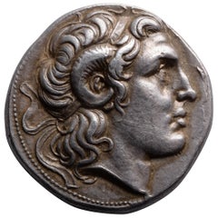 Ancient Greek Silver Tetradrachm Coin with the Portrait of Alexander the Great