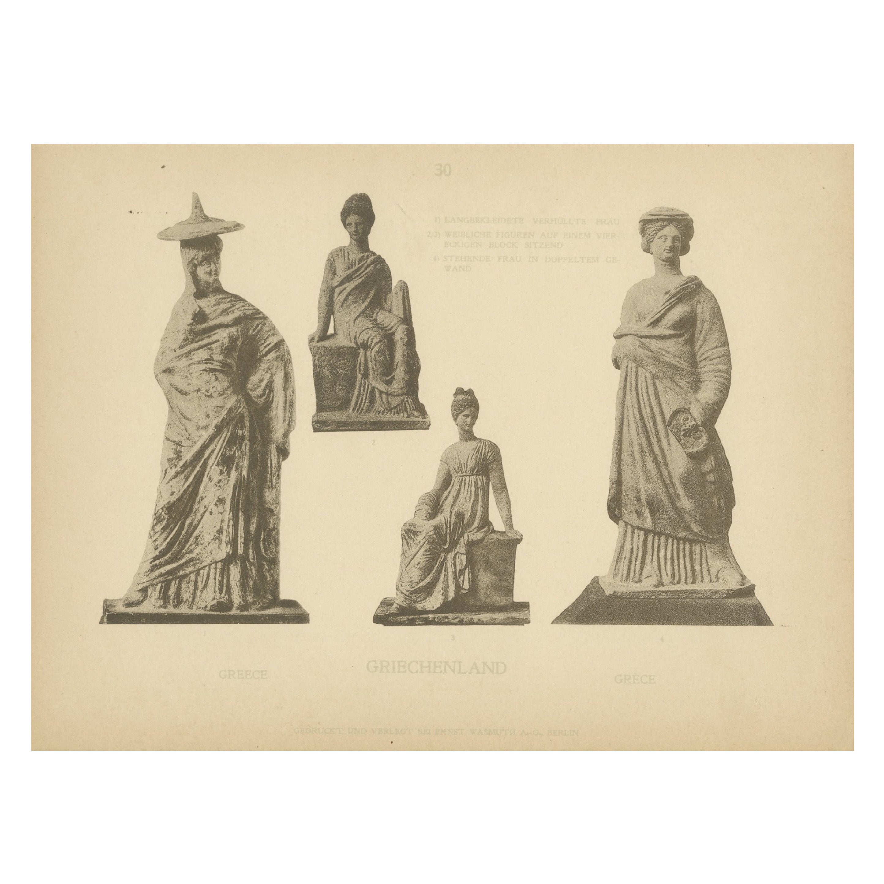 Ancient Greek Statue Studies – Original 1910 Wasmuth Antiquity Plate For Sale