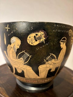 Ancient Greek Style Hand Painted Glazed Pottery Skyphos Drinking Cup