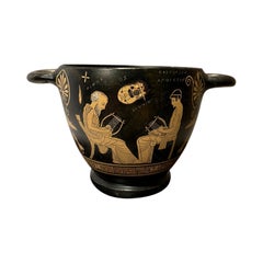 Ancient Greek Style Hand Painted Glazed Pottery Skyphos Drinking Cup