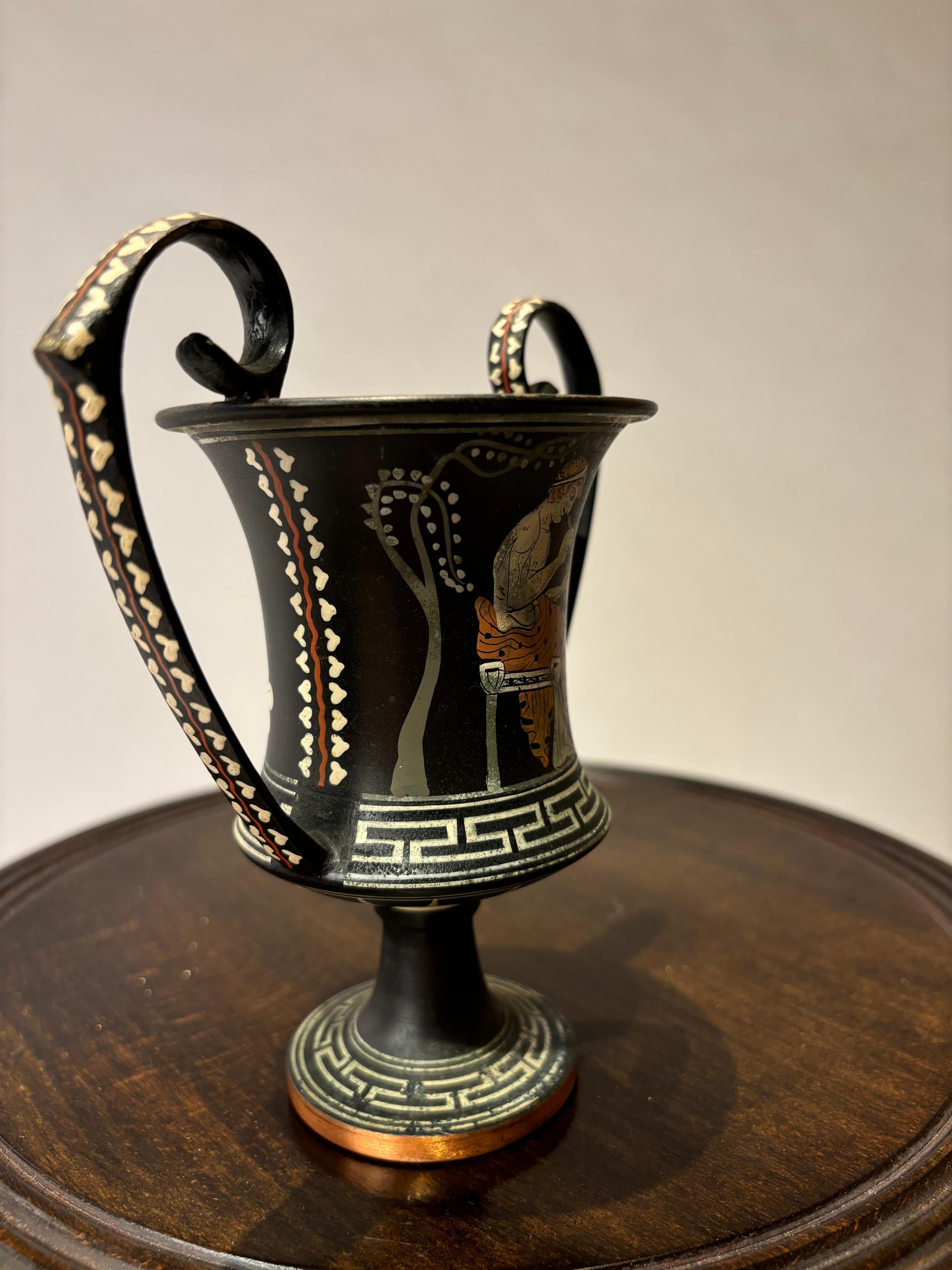 Kantharos in stile greco antico dipinto a mano, tazza da bere con manici alti in vendita 2