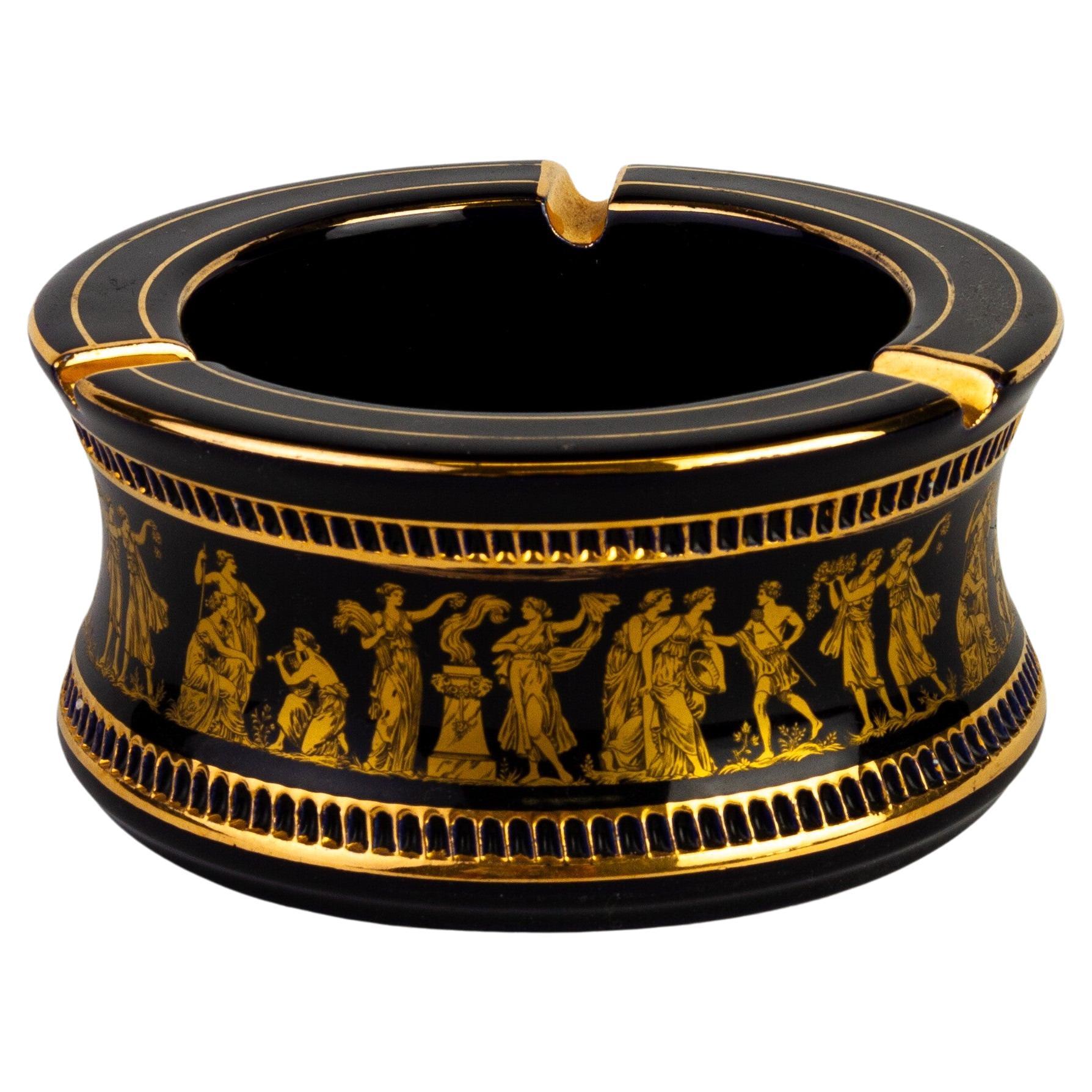 Ancient Greek Style Neoclassical 24KT Gold Porcelain Ashtray  For Sale