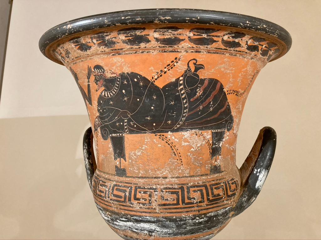 Ancient Greek Style Terracotta Krater Vase with Horse and Rider 5