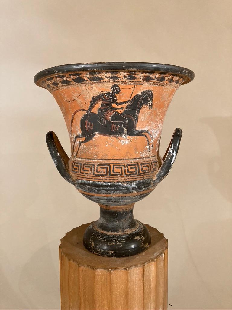 Ancient Greek Style Terracotta Krater Vase with Horse and Rider 10
