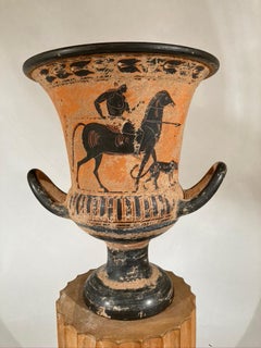 Ancient Greek Style Terracotta Krater Vase with Horse and Rider