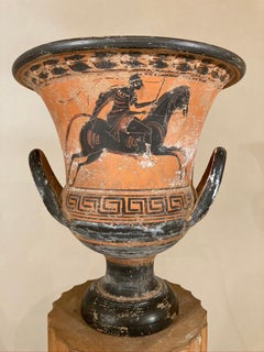 Ancient Greek Style Terracotta Krater Vase with Horse and Rider