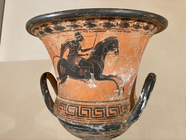 Ancient Greek Style Terracotta Krater Vase with Horse and Rider at 1stDibs