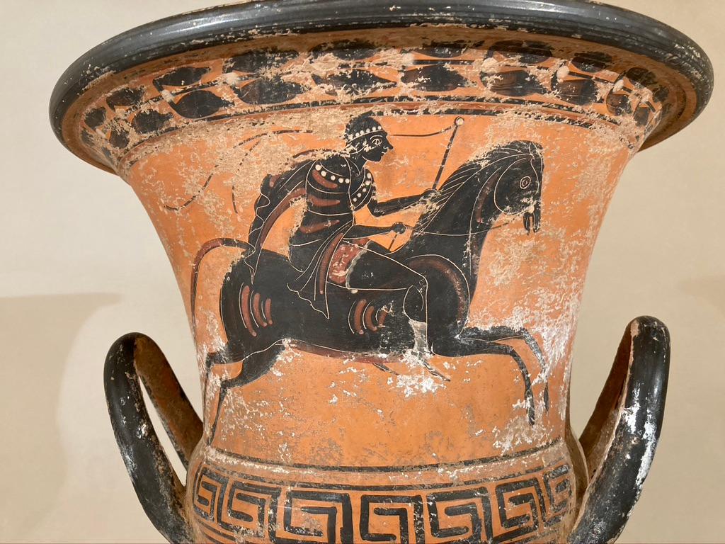 Classical Greek Ancient Greek Style Terracotta Krater Vase with Horse and Rider