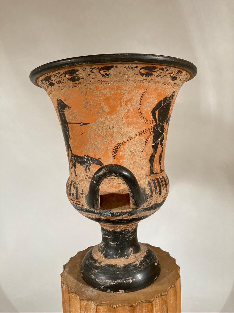 Ancient Greek Style Terracotta Krater Vase with Horse and Rider In Good Condition In Stamford, CT