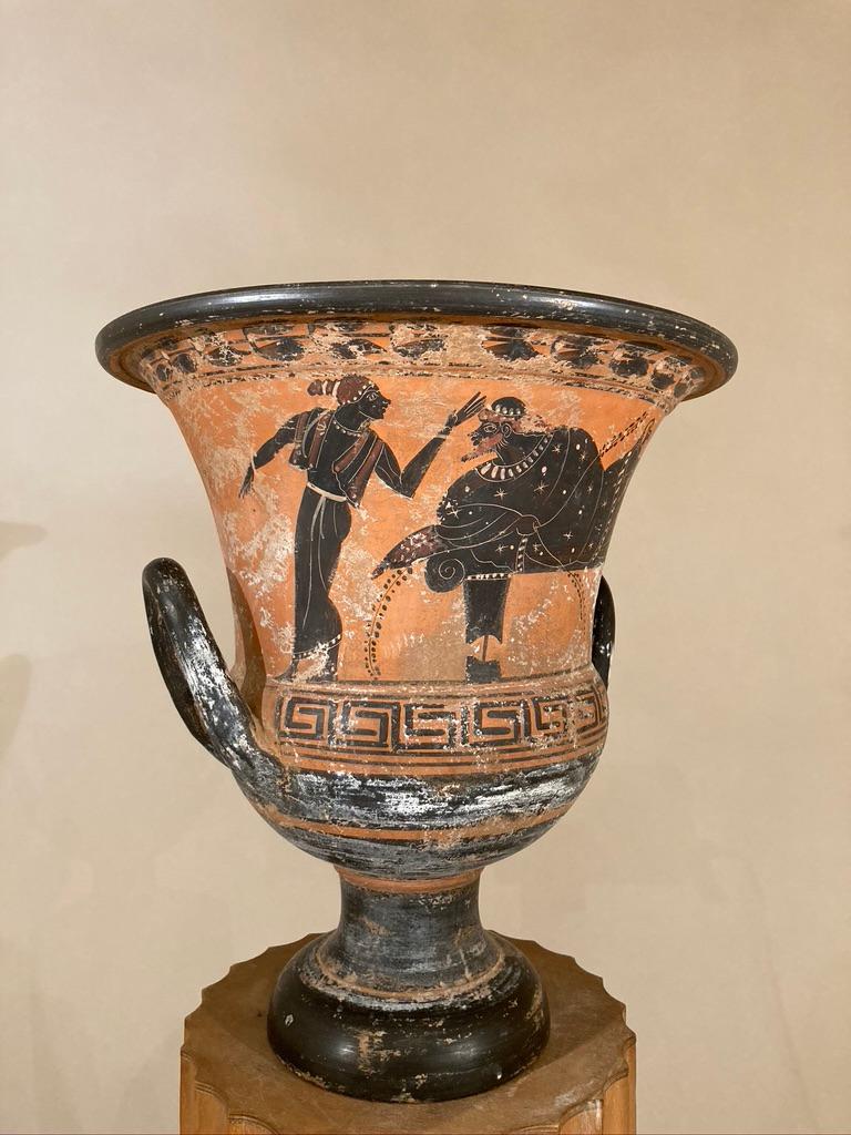 20th Century Ancient Greek Style Terracotta Krater Vase with Horse and Rider