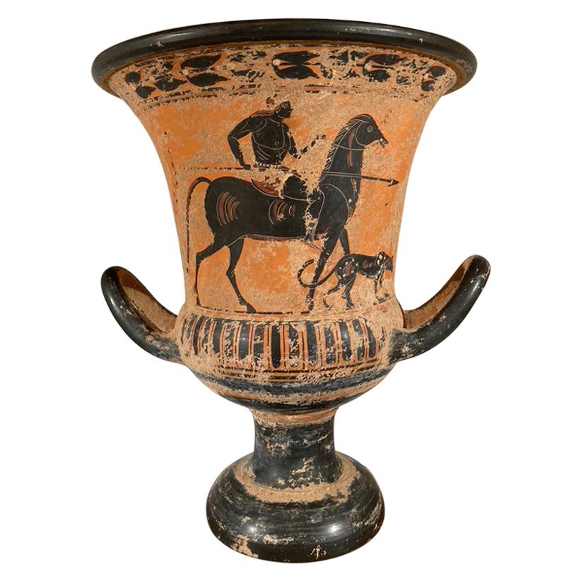 Ancient Greek Style Terracotta Krater Vase with Horse and Rider at 1stDibs