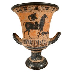 Ancient Greek Style Terracotta Krater Vase with Horse and Rider