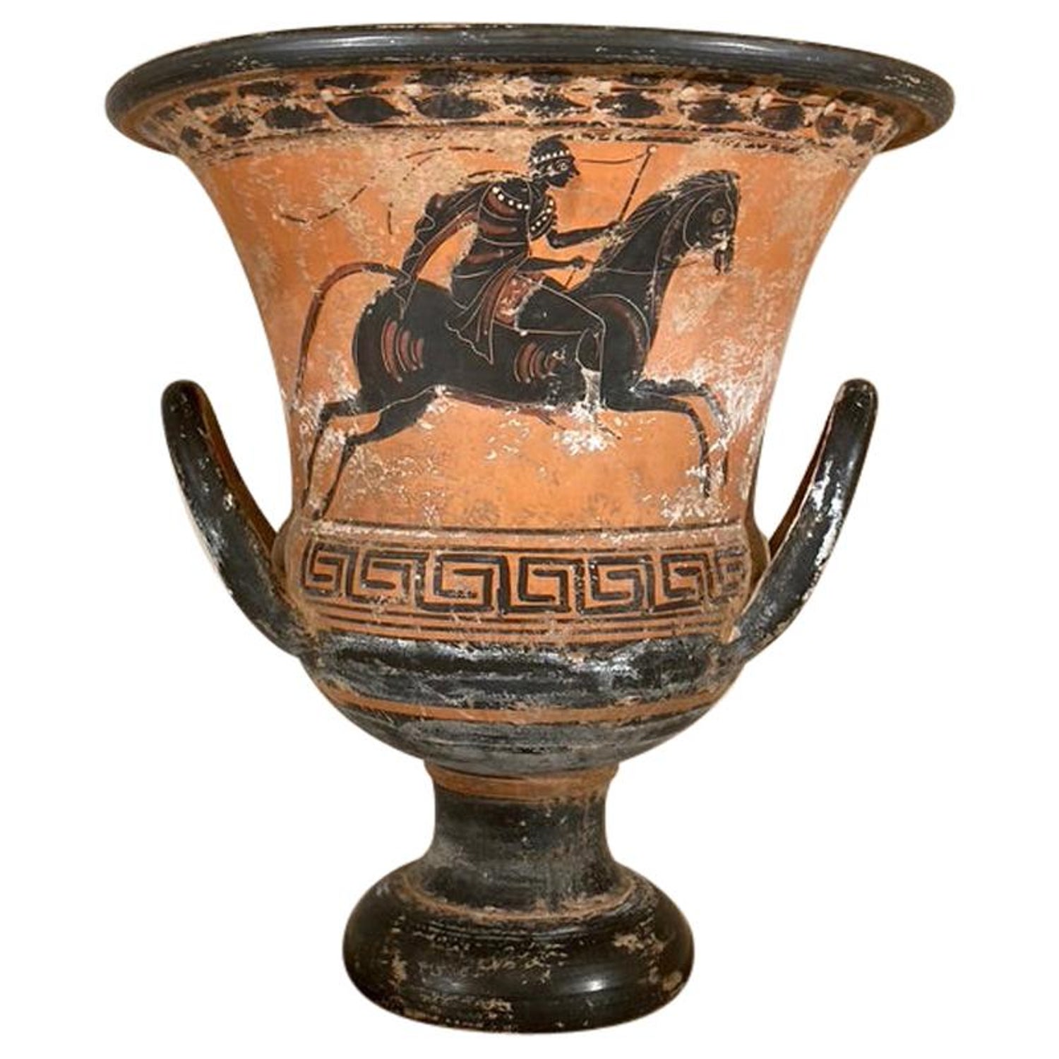 Ancient Greek Style Terracotta Krater Vase with Horse and Rider at 1stDibs