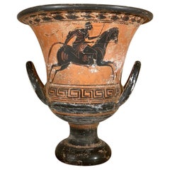 Ancient Greek Style Terracotta Krater Vase with Horse and Rider