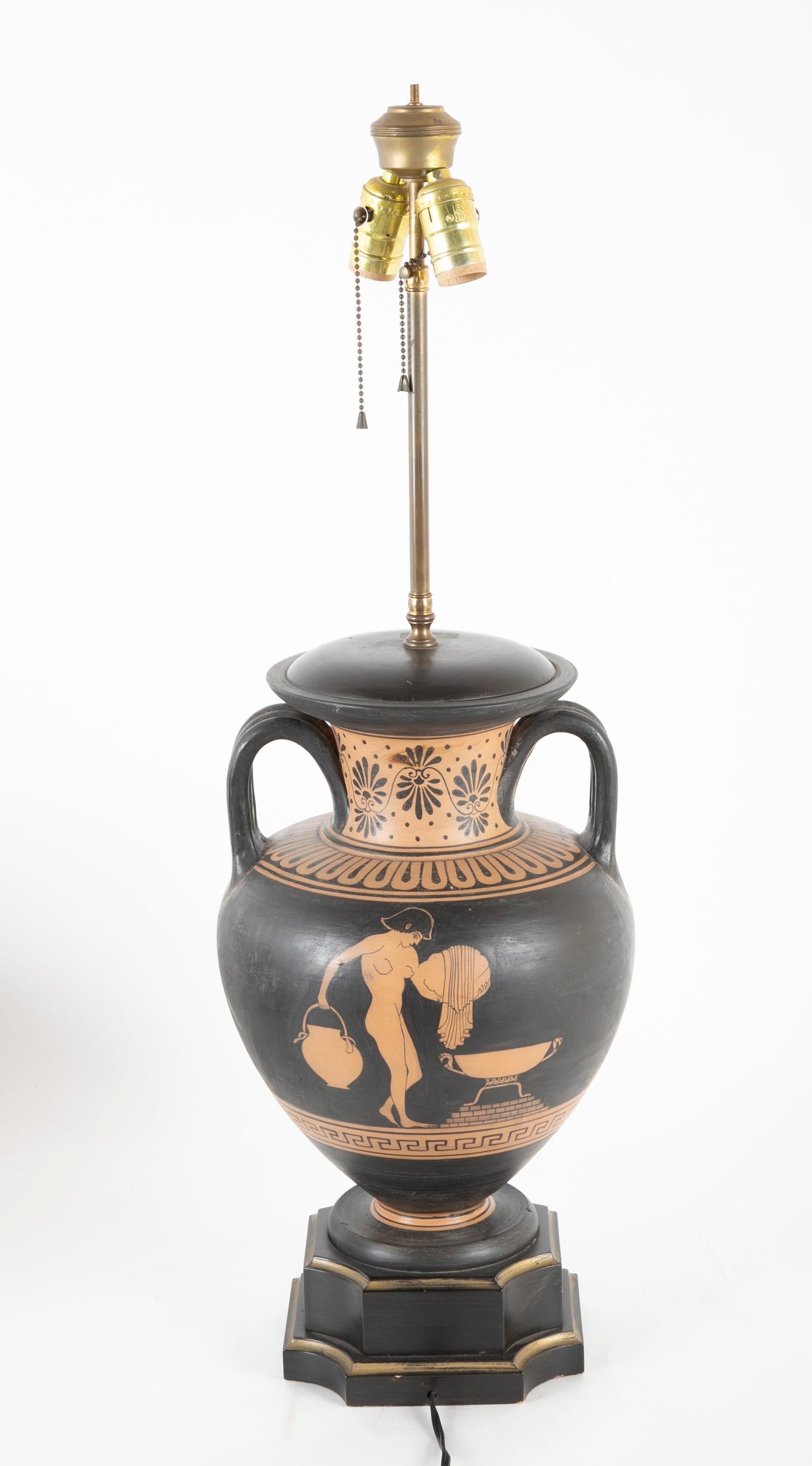 Hand-Painted Ancient Greek Style Terracotta Urn Form Lamp