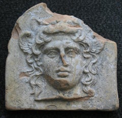 Ancient Greek Terracotta Antefix in Form of the Head of Artemis Bendis, Taranto