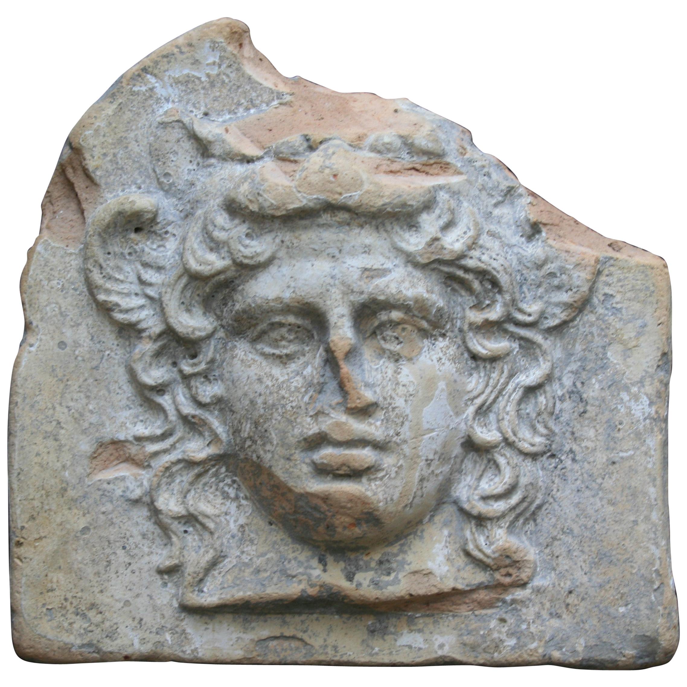 Ancient Greek Terracotta Antefix in Form of the Head of Artemis Bendis, Taranto