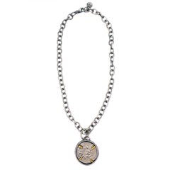 Ancient Greek Tetradrachm Silver Coin Reversible Pendant on Chain Necklace