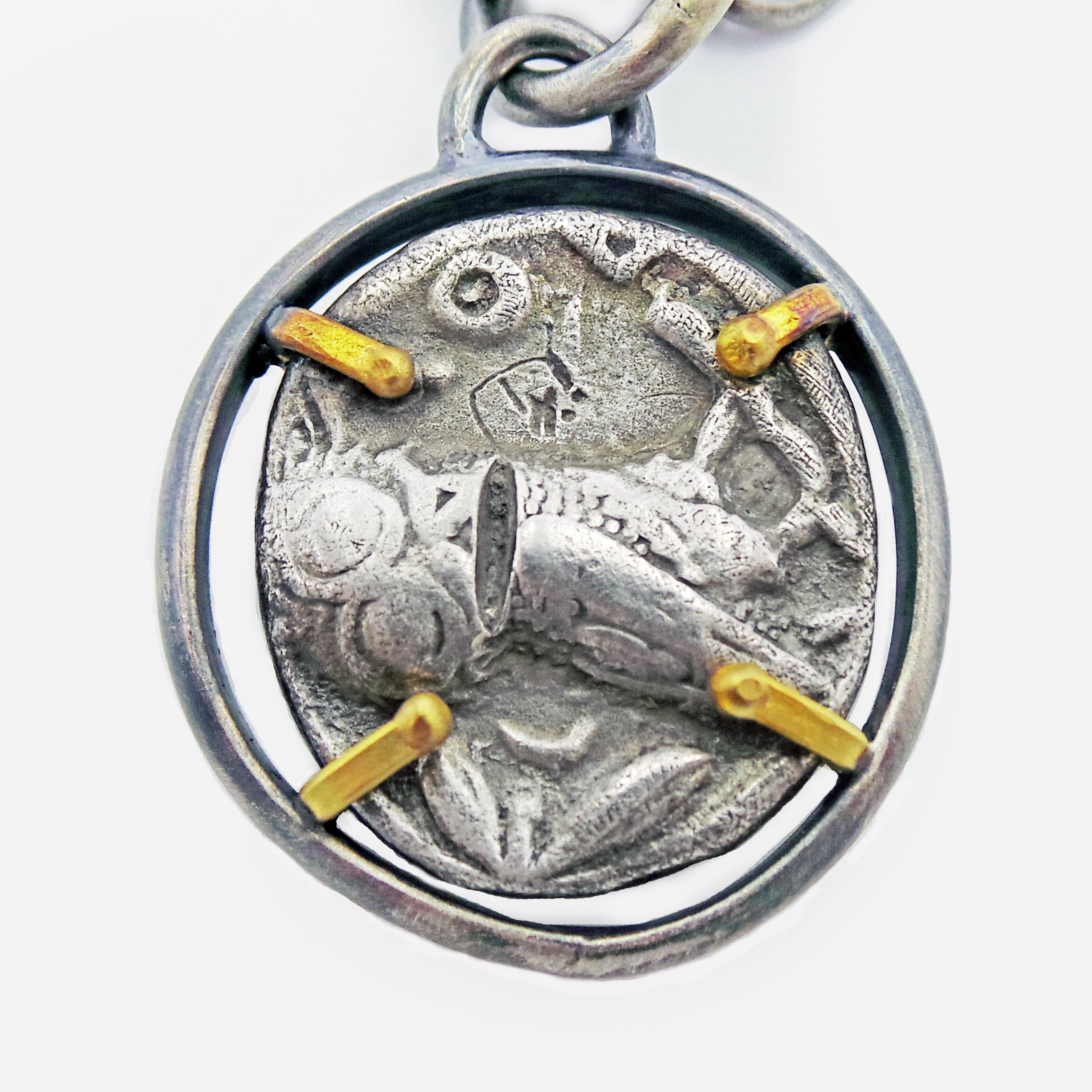 Women's or Men's Ancient Greek Tetradrachm Silver Coin Reversible Pendant on Chain Necklace