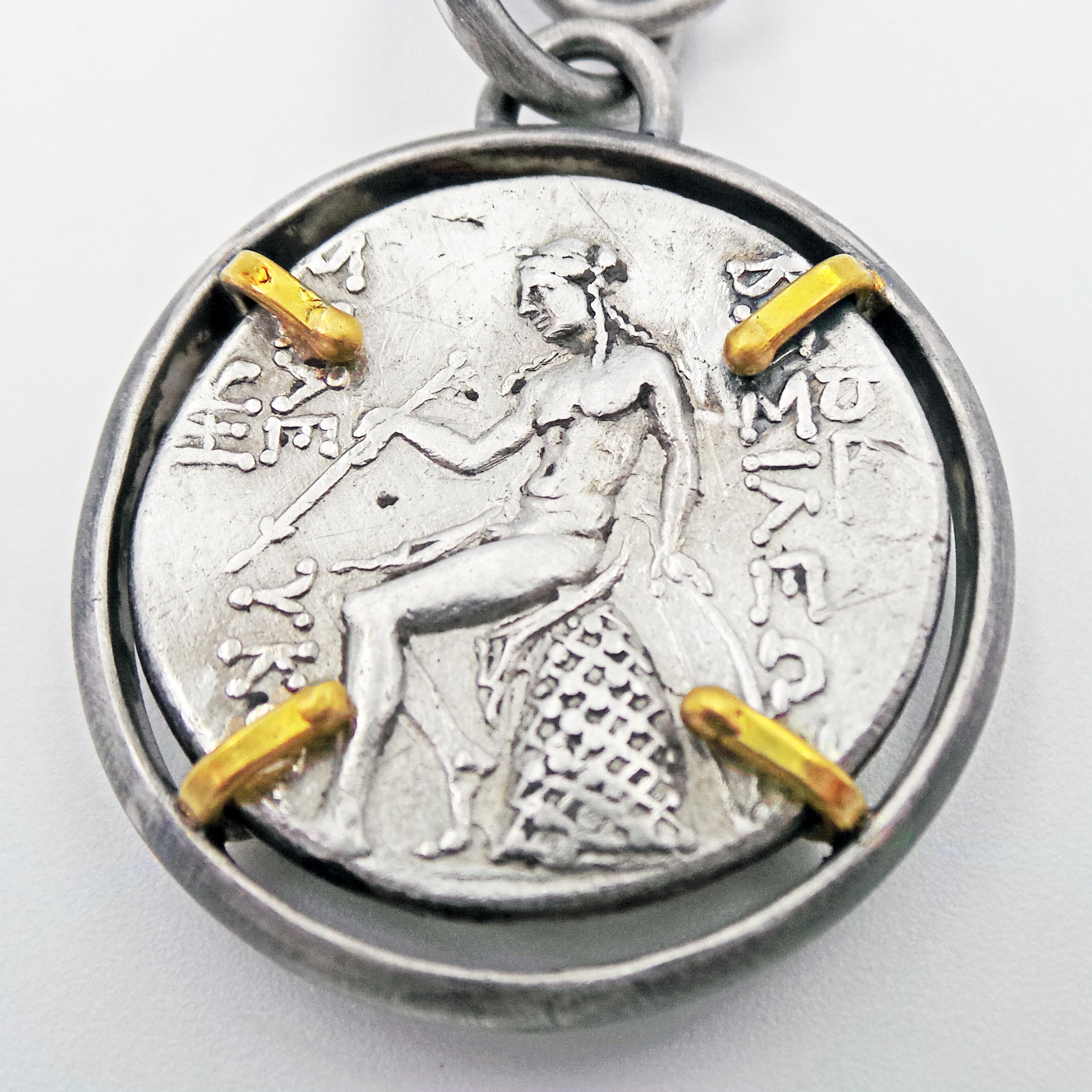 Ancient Greek Tetradrachm Silver Coin Reversible Pendant on Chain Necklace In New Condition For Sale In Naples, FL