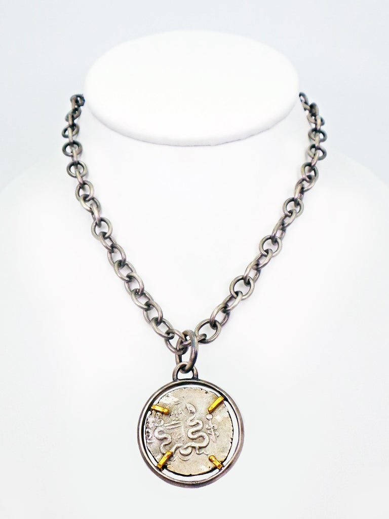 Ancient Greek Tetradrachm Silver Coin Reversible Pendant on Chain Necklace For Sale 1