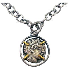 Ancient Greek Tetradrachm Silver Coin Reversible Pendant on Chain Necklace