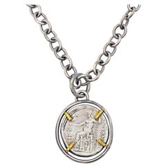 Vintage Ancient Greek Tetradrachm Silver Coin Reversible Pendant on Chain Necklace