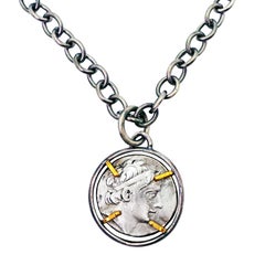 Ancient Greek Tetradrachm Silver Coin Reversible Pendant on Chain Necklace
