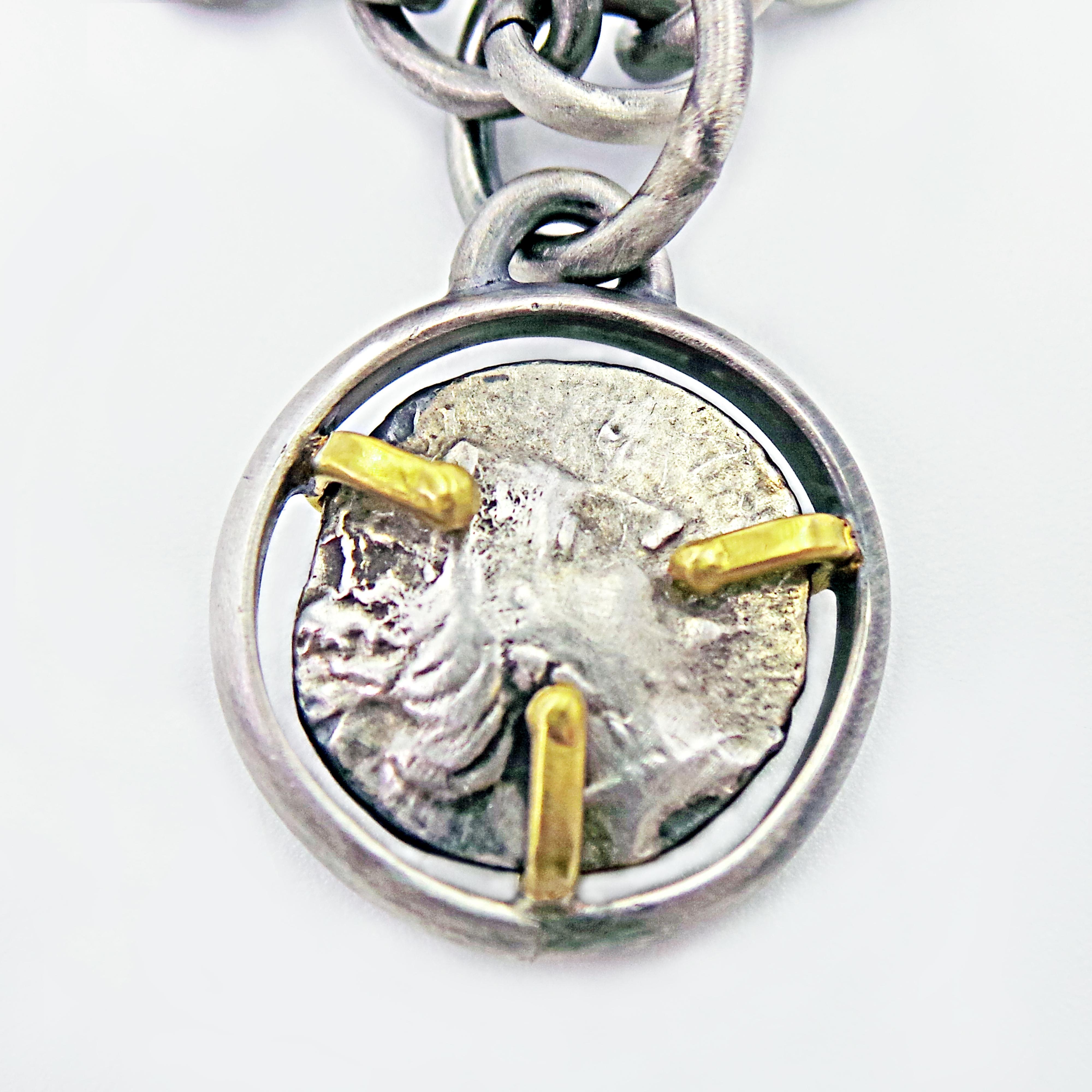 Ancient Greek Tetrobol Silver Coin Reversible Pendant on Oxidized Chain Necklace In New Condition For Sale In Naples, FL
