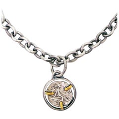 Ancient Greek Tetrobol Silver Coin Reversible Pendant on Oxidized Chain Necklace