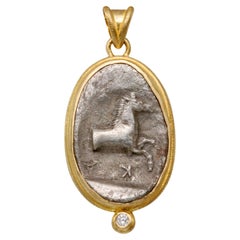 Pendentif en or 18 carats avec diamants et pièce de monnaie grecque Thessalie du 5e siècle avant J.-C.