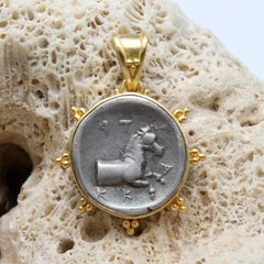 Ancient Greek Thessaly 5th Century BC Silver Horse Coin 18K Gold Pendant