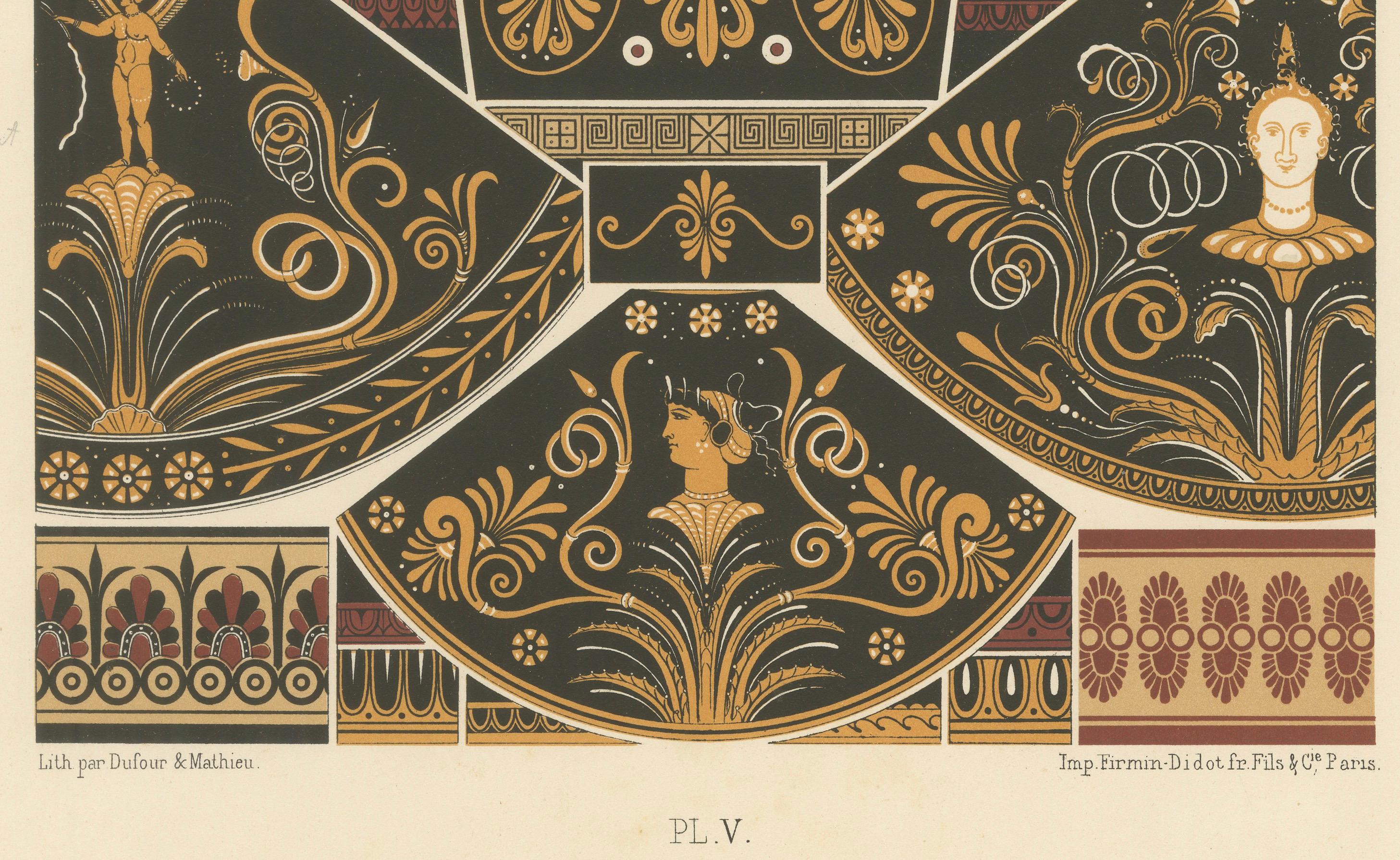 Ancient Greek Vase and Border Patterns – Classical Ornament, Plate V

Description:
This elegant chromolithograph titled 