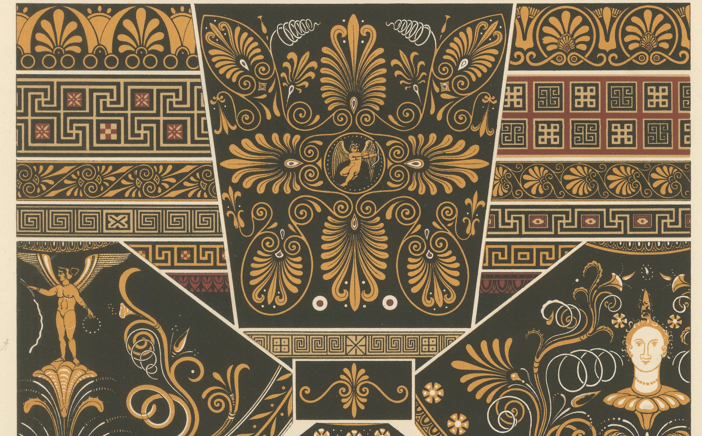 French Ancient Greek Vase and Border Patterns – Classical Ornament, Plate V, ca.1890 For Sale