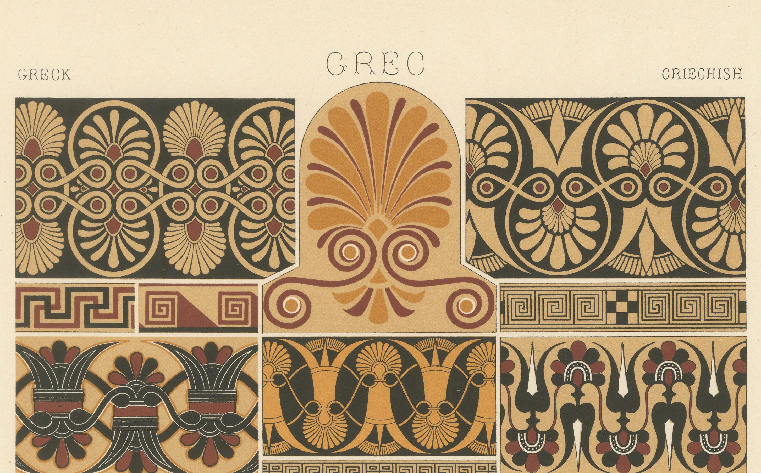 Ancient Greek Vase and Border Patterns – Classical Ornament, Plate V, ca.1890 In Good Condition For Sale In Langweer, NL