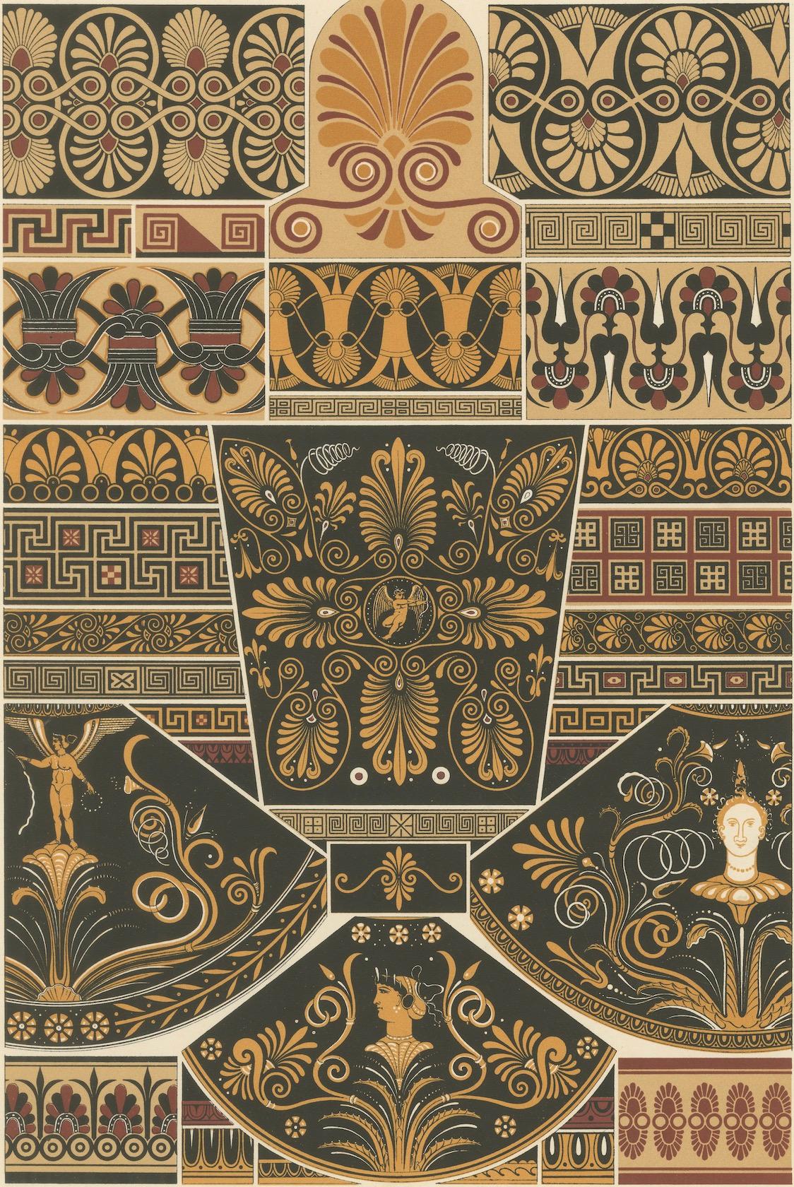 19th Century Ancient Greek Vase and Border Patterns – Classical Ornament, Plate V, ca.1890 For Sale